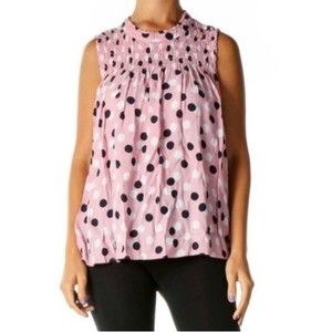 Crown and Ivy Women’s M  VNeck pink blue white polka dots RN31104